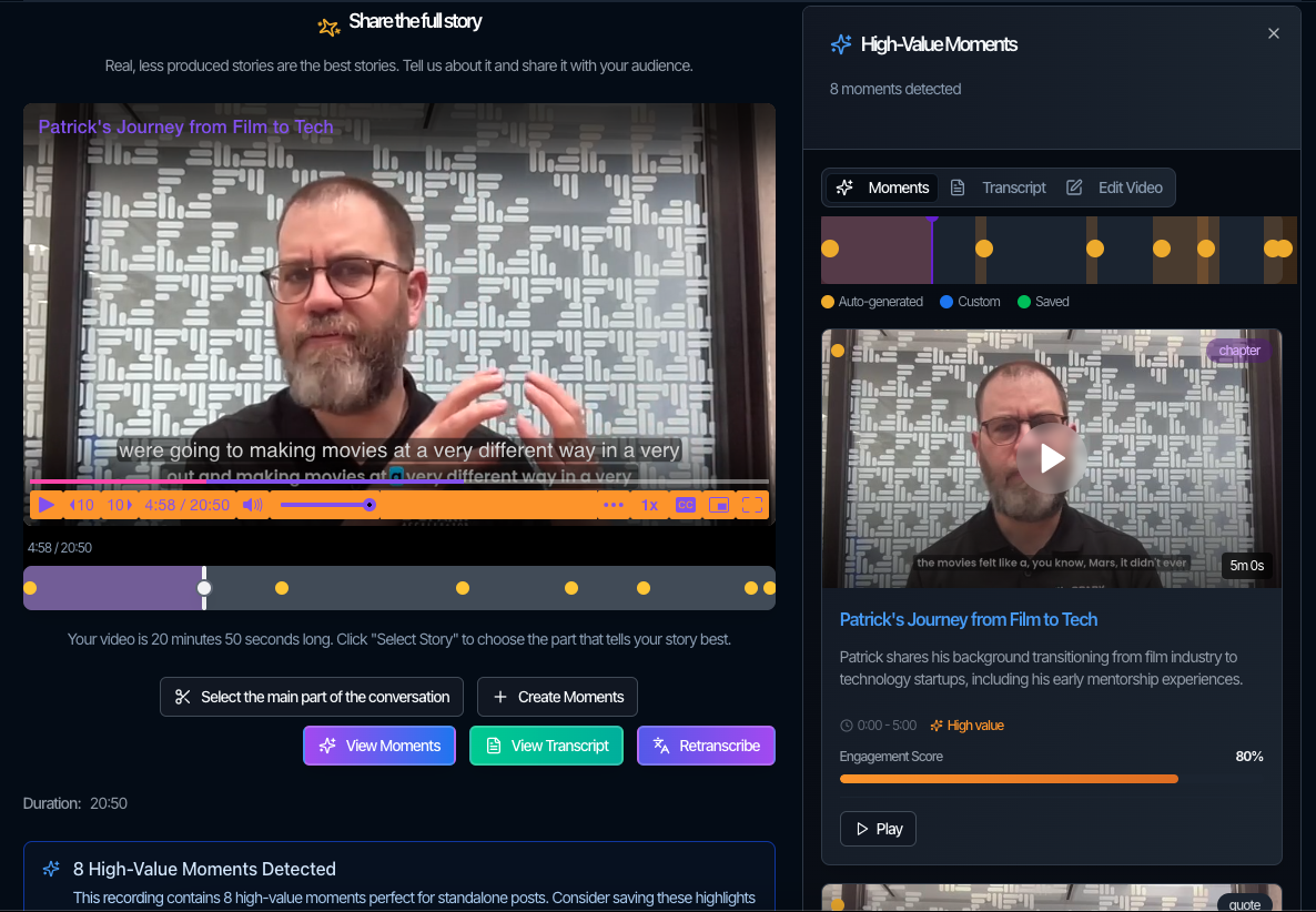 High-value moments with engagement scores