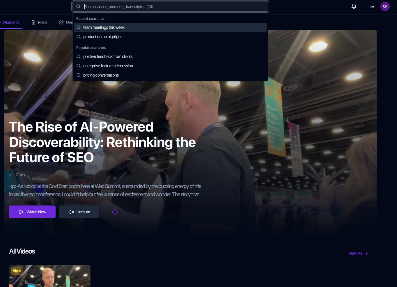 Momento AI search interface