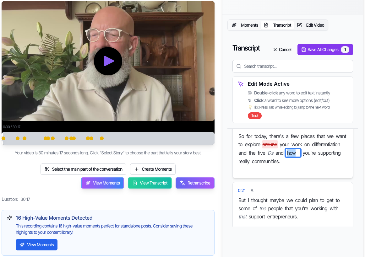 Video editor with moment timeline